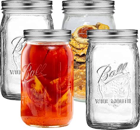 Amazon.com: Wide Mouth Mason Jars 32 oz - (4 Pack) - Ball Wide Mouth 32 ...