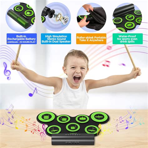Buy ORASANT Real-Effect Rechargeable Portable Electronic Drum Set Green ...