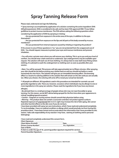 2014 Sjolie Sunless Spray Tanning Release Form Fill Online, Printable ...