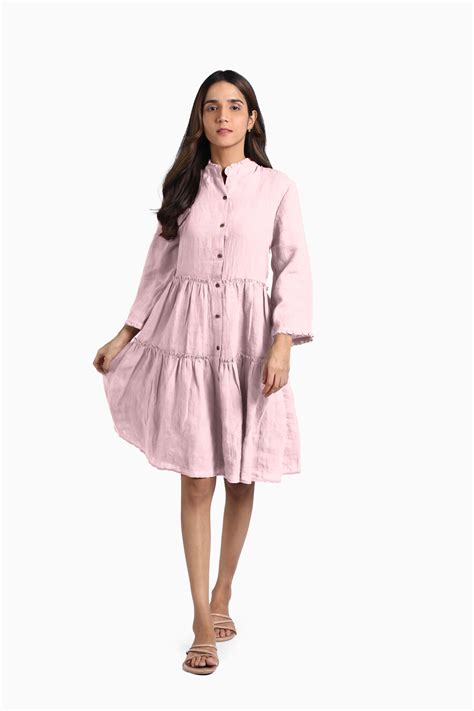 Buy Linen Scarlet Midi Dress In Petal Pink – Live Linen
