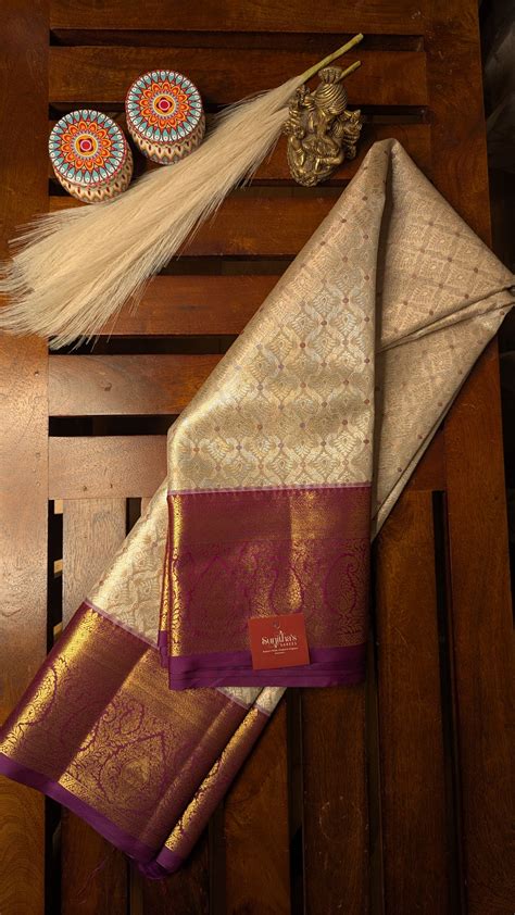 Cream and Purple Bridal Semi Kanchi Silk – Sunitha's Sarees