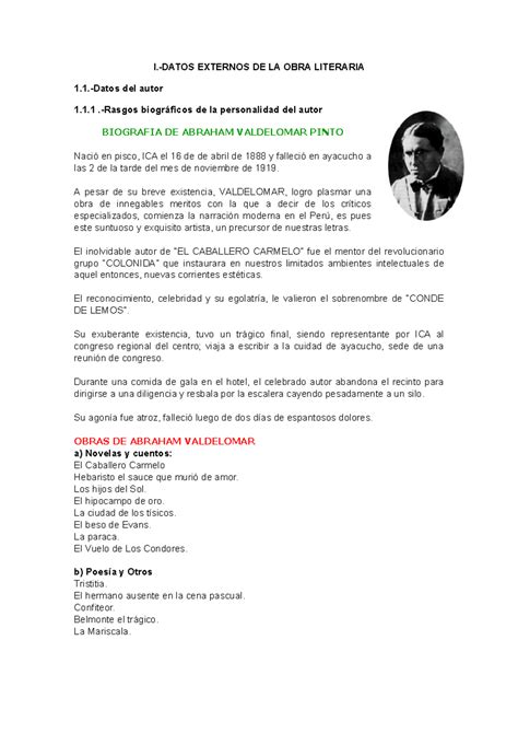 Biografía de Abraham Valdelomar y Análisis de El Caballero Carmelo ...