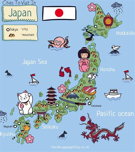 Japan Fun Map with Major Cities and Attractions