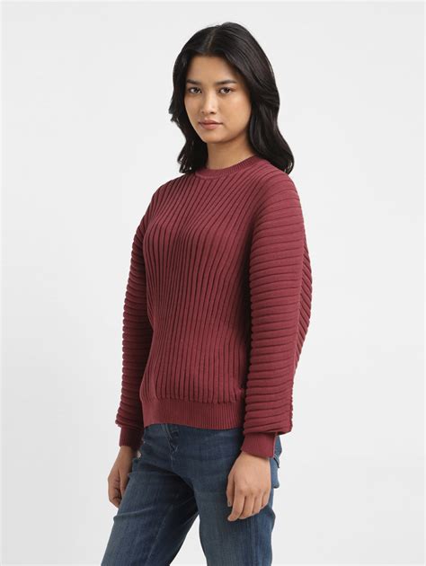 Women's Self Design Maroon Crew Neck Sweater – Levis India Store