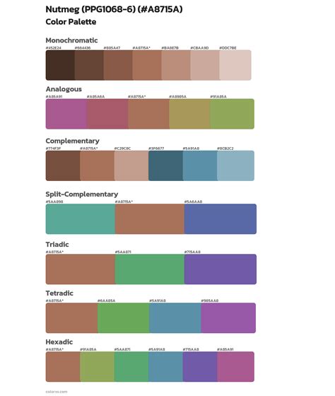 Nutmeg (PPG1068-6) Color Palettes, Scheme Combination - colorxs.com