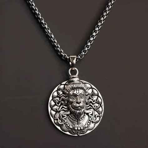 Antique Silver Hanuman Face Locket with Chain for Men and Women ...