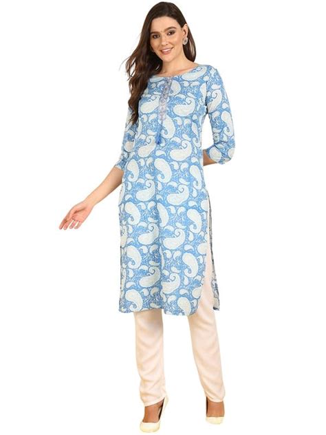 Buy Vaamsi Women's Cotton Paisley Printed Regular Kurta (JPK1005BLU_XS ...