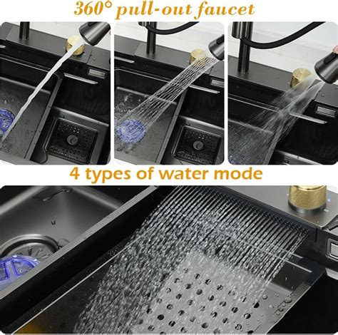 XGURWSSR Black Stainless Steel Waterfall Sink Single Bowl India | Ubuy