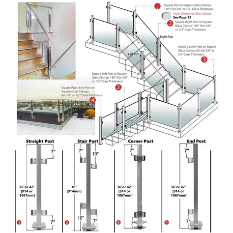 Stainless Steel 316 Glass Railing System 42” Height ,2 x 2″ Square ...
