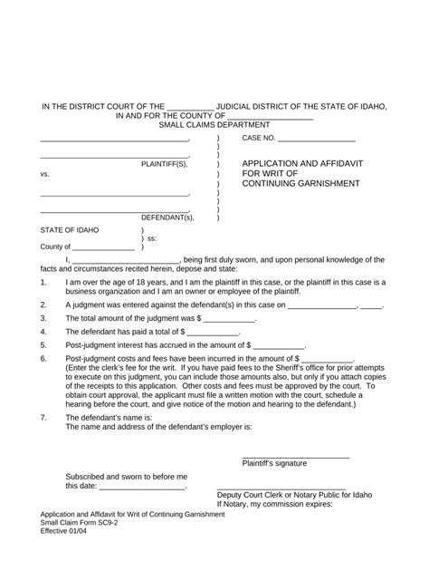 Application And Affidavit For Writ of Continuing Garnishment Doc ...