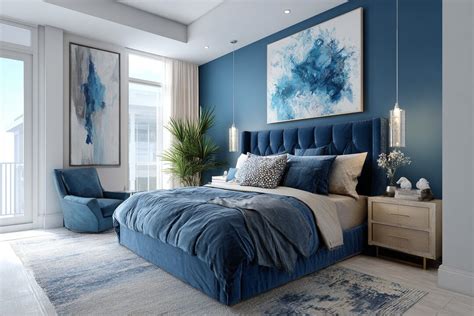 Modern Master Bedroom Design With Blue Accent Wall