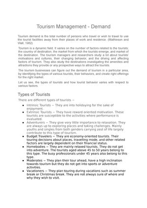 Concept of tourism - Lecture notes 1-4 - What is a tourist? How you ...