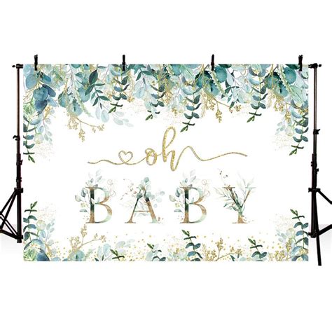 Buy MEHOFOND 7x5ft Oh Baby Backdrop Green and Gold Eucalyptus Leaves ...