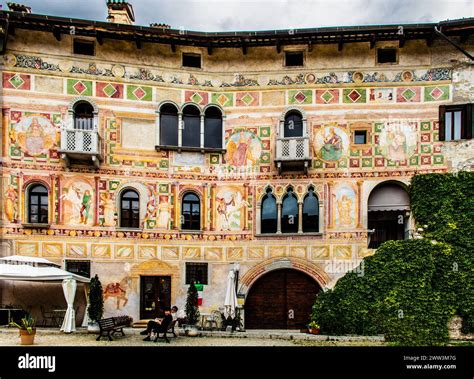 Palazzo Dipinto, facade with painted frescoes, historic city centre, Spilimbergo, Friuli, Italy ...