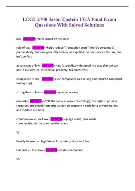 LEGL 2700 Jason Epstein UGA Final Exam Questions With Solved Solutions ...