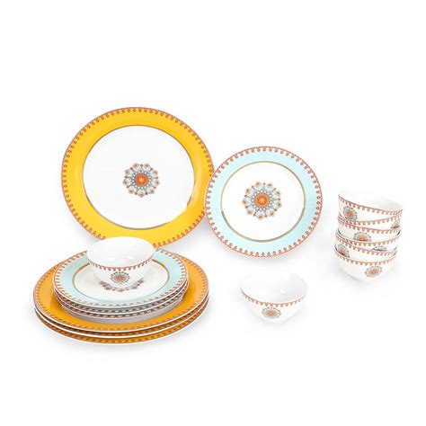 Home4U Porcelain Ismerie Dinner Set, 16 Pieces Multicolor : Amazon.in ...