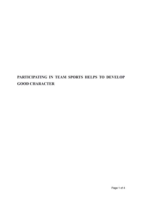 Participating IN TEAM Sports Helps TO Develop GOOD Character ...