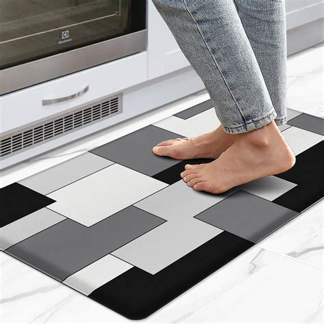 LALILO Black Gray Kitchen Mat Anti Fatigue Floor Mat 1/2 Inch Cushioned ...