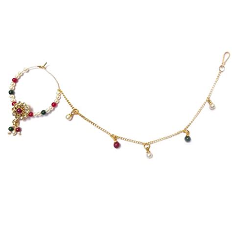 Buy Indian Mores Traditional Pink Stone Studed Gold Plated Nose Ring ...
