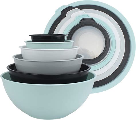 COOK WITH COLOR Mixing Bowls with TPR Lids - 12 Piece Plastic Nesting Bowls Set Includes 6 Prep ...