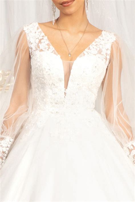 Long Sleeve Beaded Wedding Gown