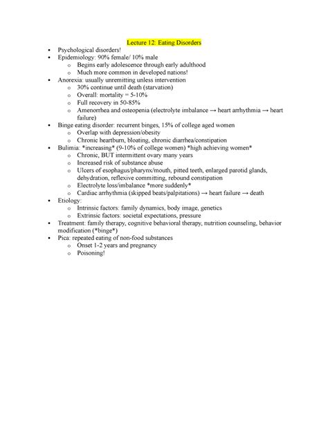 Lecture 12 - Lecture 12: Eating Disorders Psychological disorders ...