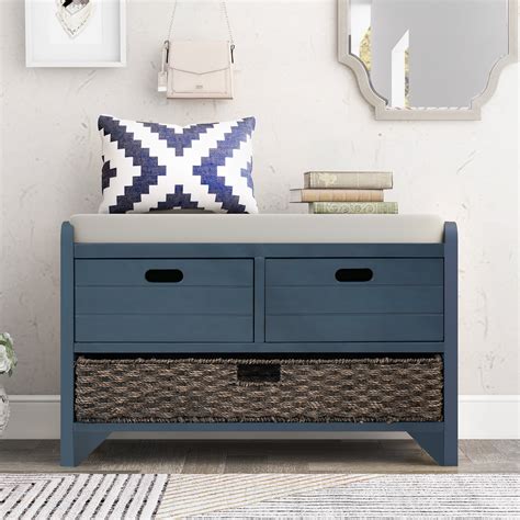 Buy Storage Bench with Removable Basket and 2 Drawers, Modern Solid ...