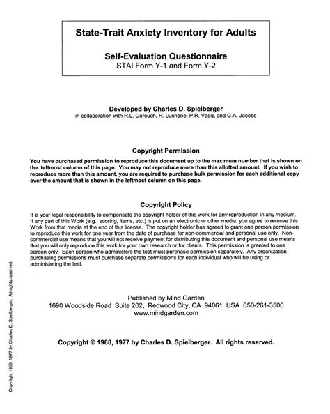 State Trait Anxiety Inventory - PSYCHOLOGICAL ASSIGNMENTS - Psychology ...