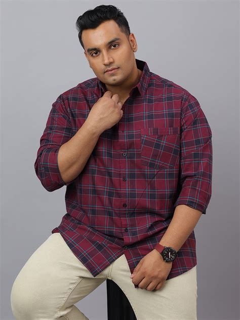 Men Maroon and Blue Cotton Checks 1 Pocket Slim Fit Casual Shirt – Neon ...