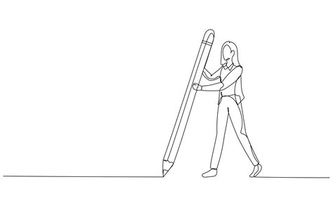 Illustration of businesswoman holding big pencil drawing the boundary ...