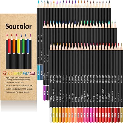 Amazon.com : Soucolor 72-Color Colored Pencils for Adult Coloring Books ...