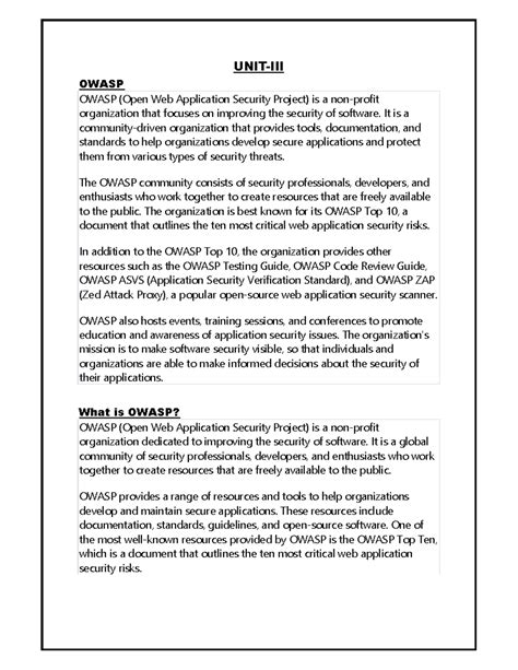 UNIT-III cyber security and malware analysis - UNIT-III OWASP OWASP ...