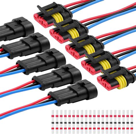 URAQT Car Electrical Connectors, 5 Pcs 3 Pin Car Wire Connector, Waterproof Connector with 16 ...