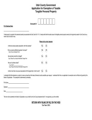 Fillable Online Utah County Government Application for Exemption of ...