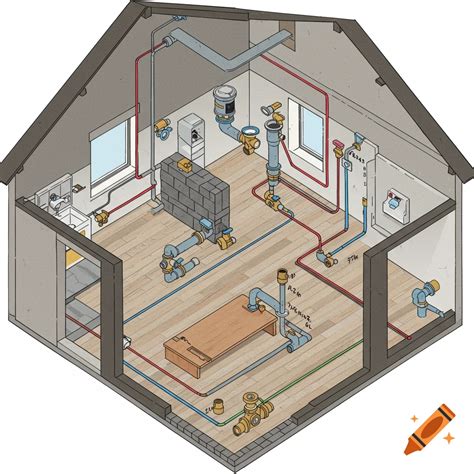 Isometric illustration of house plumbing system on Craiyon