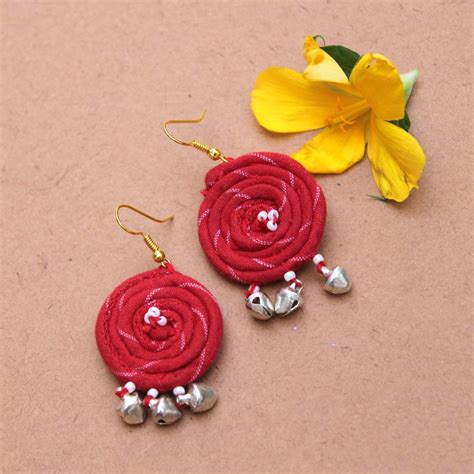 Textile Earring: Shop Red boho earring online at bebaakstudio.com – Bebaak