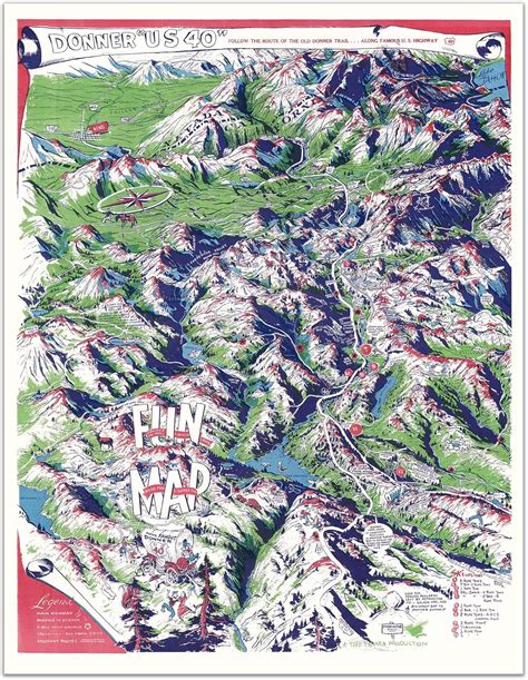 Amazon.com: Donner US 40 Fun Map – Sierra Nevada 1950s Vintage ...