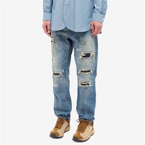 FDMTL Men's Slim Fit Straight Denim Jean in Indigo Repair FDMTL