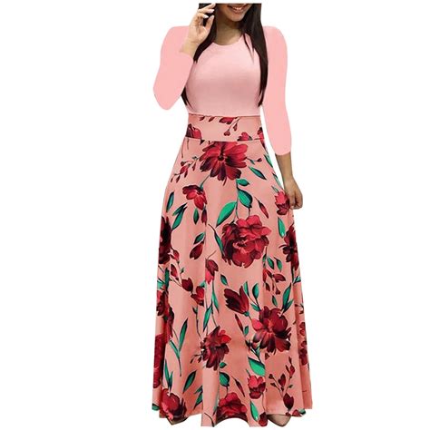 Winter Fall Womens Dresses Casual Long Sleeve Floral Print Long Maxi ...