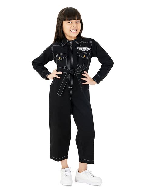 Olele® Girls Brooklyn Boiler Suit with Zipper Opening - Black Cotton