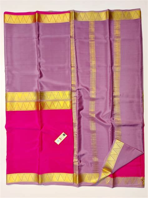 Half and Half Pattern Pastel Purple & Pink Mysore Crepe Silk Saree