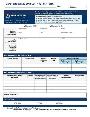 Bradford White Warranty Info Form - Fill Online, Printable, Fillable ...