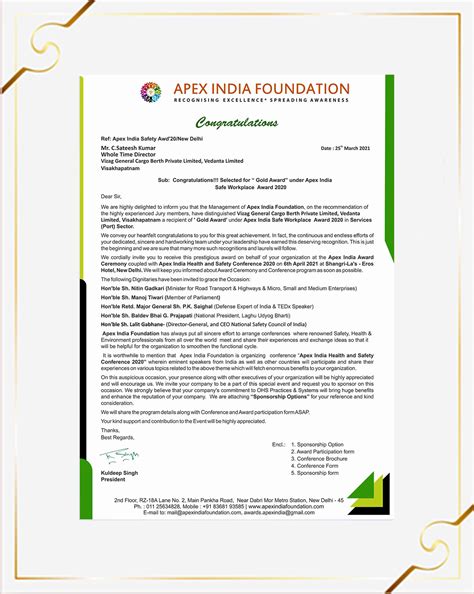 Apex India Awards | Vizag General Cargo Berth Private Limited (VGCB ...