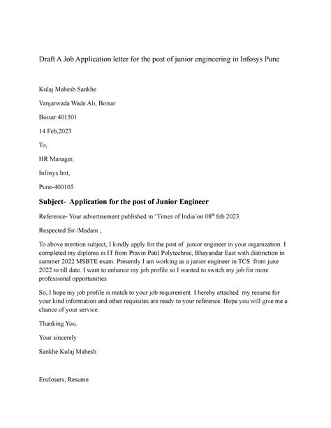 LJF WQFYYQF ,UKMFH - Draft A Job Application letter for the post of ...