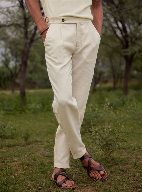 Buy Cream Linen Pant | Casual Beige Solid Bottomwear for Men Online ...