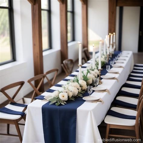 Navy Runner With White Tablecloth Hill Tribe Fabric White & Blue Table