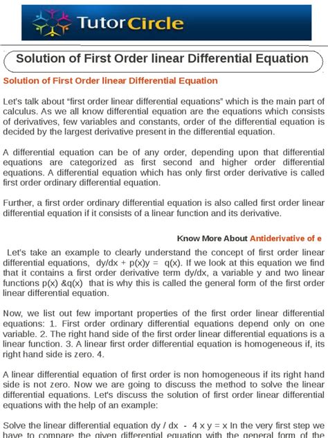 Image result for First Order Linear DE Examples