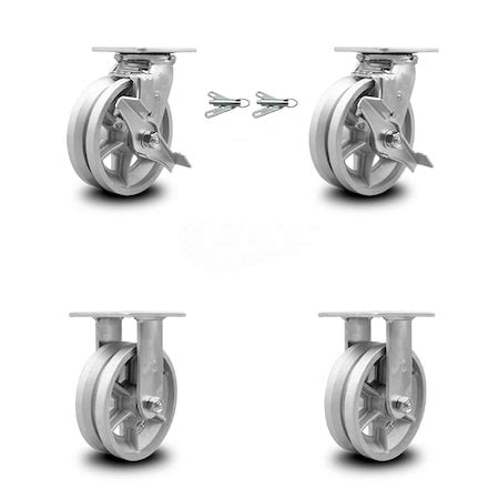 Service Caster 6 Inch V Groove Semi Steel Caster Set with 2 Brakes ...