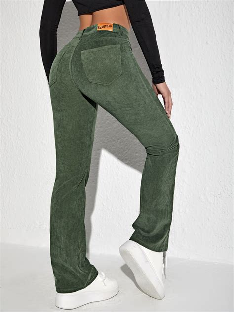 Letter Patched Flare Leg Corduroy Trousers | Pants for women, Corduroy ...