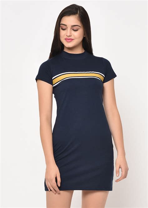 Get Striped Panel Detail Navy Bodycon Dress at ₹ 479 | LBB Shop